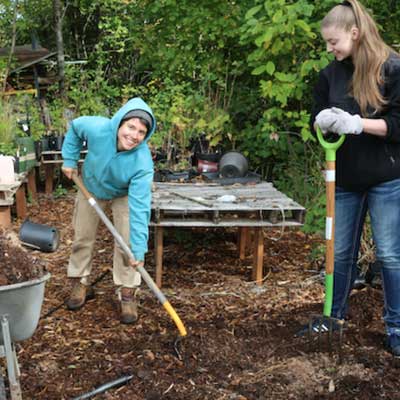 Service-learning students working