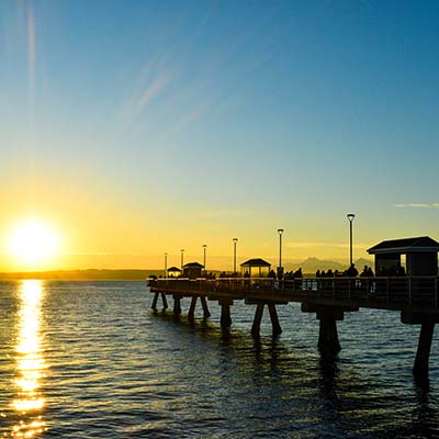 waterfront sunset