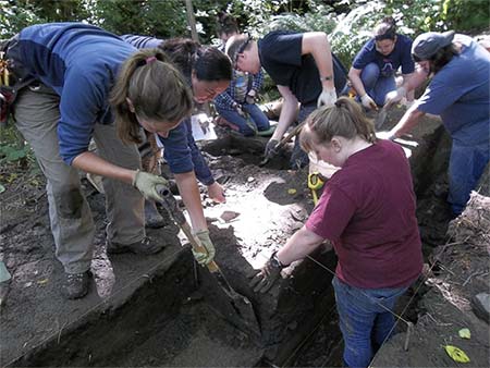 Students excavating at archaeology field school at Japanese Gulch 2012